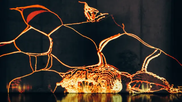 LAVA: projeção de fendas incandescentes como lava sobre uma superfície escura